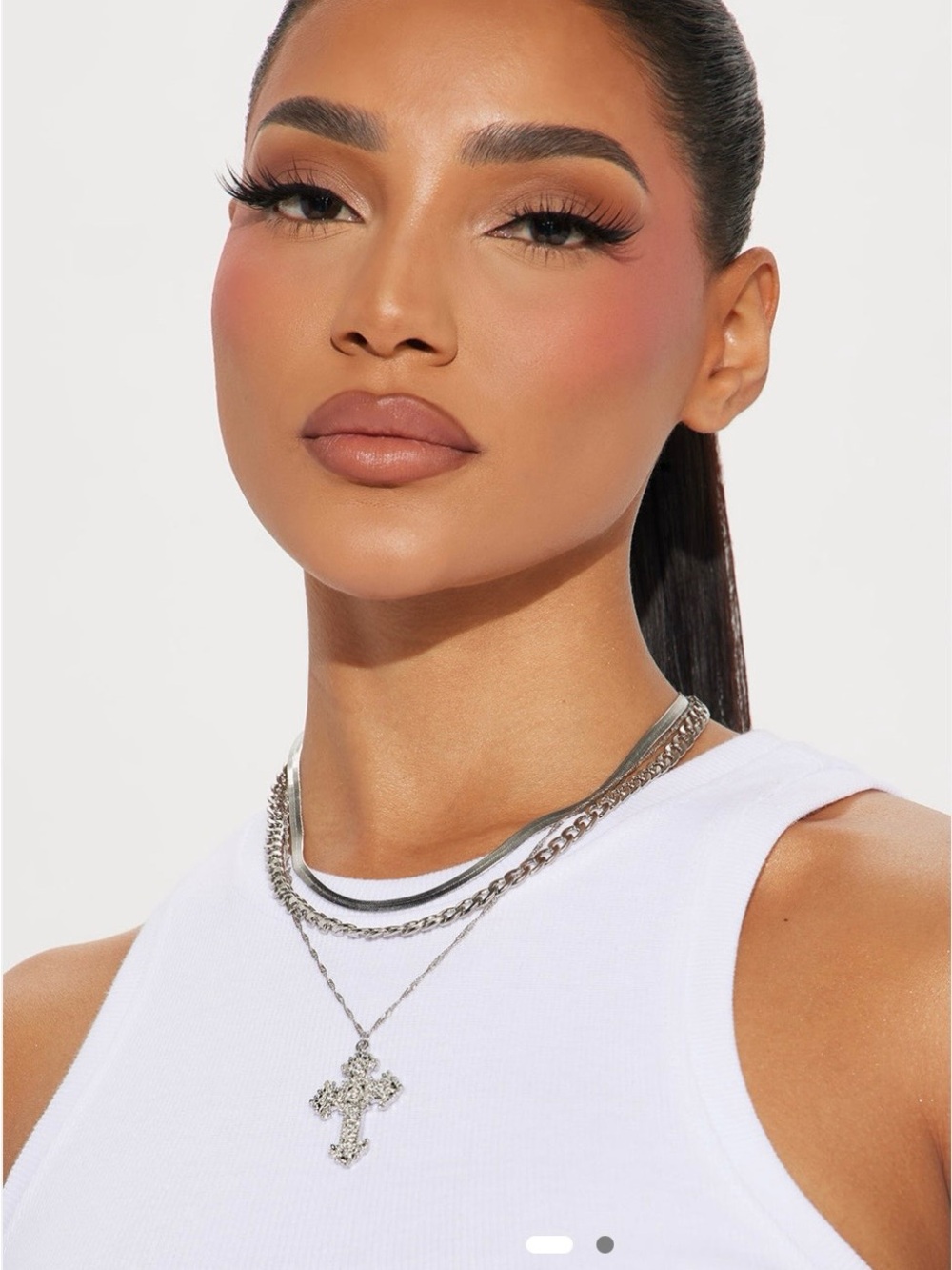 Layered Silver Cross Necklace Set - Women's Jewelry